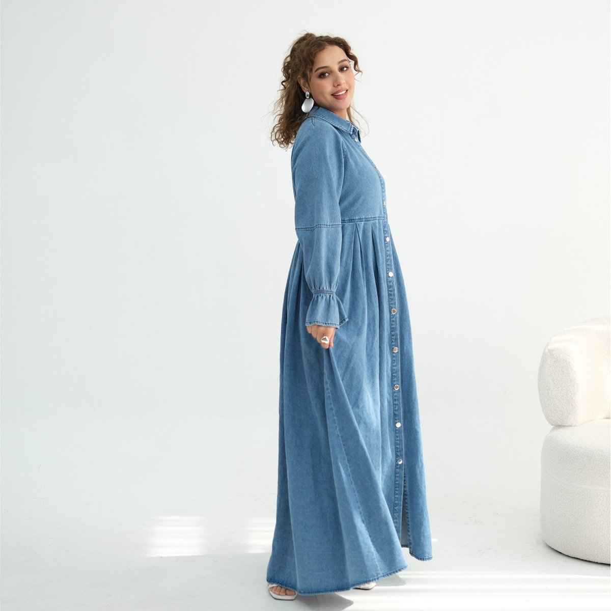 Lyocell Tencel Denim Maxi Dress(MA398) - Mariam's Collection
