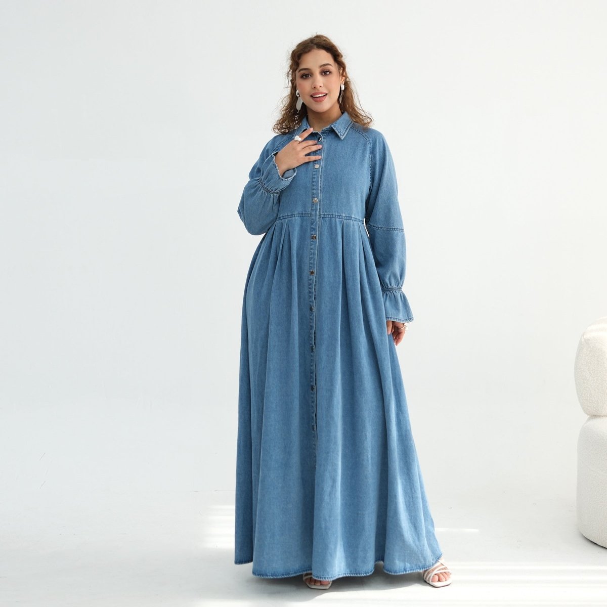 Lyocell Tencel Denim Maxi Dress(MA398) - Mariam's Collection