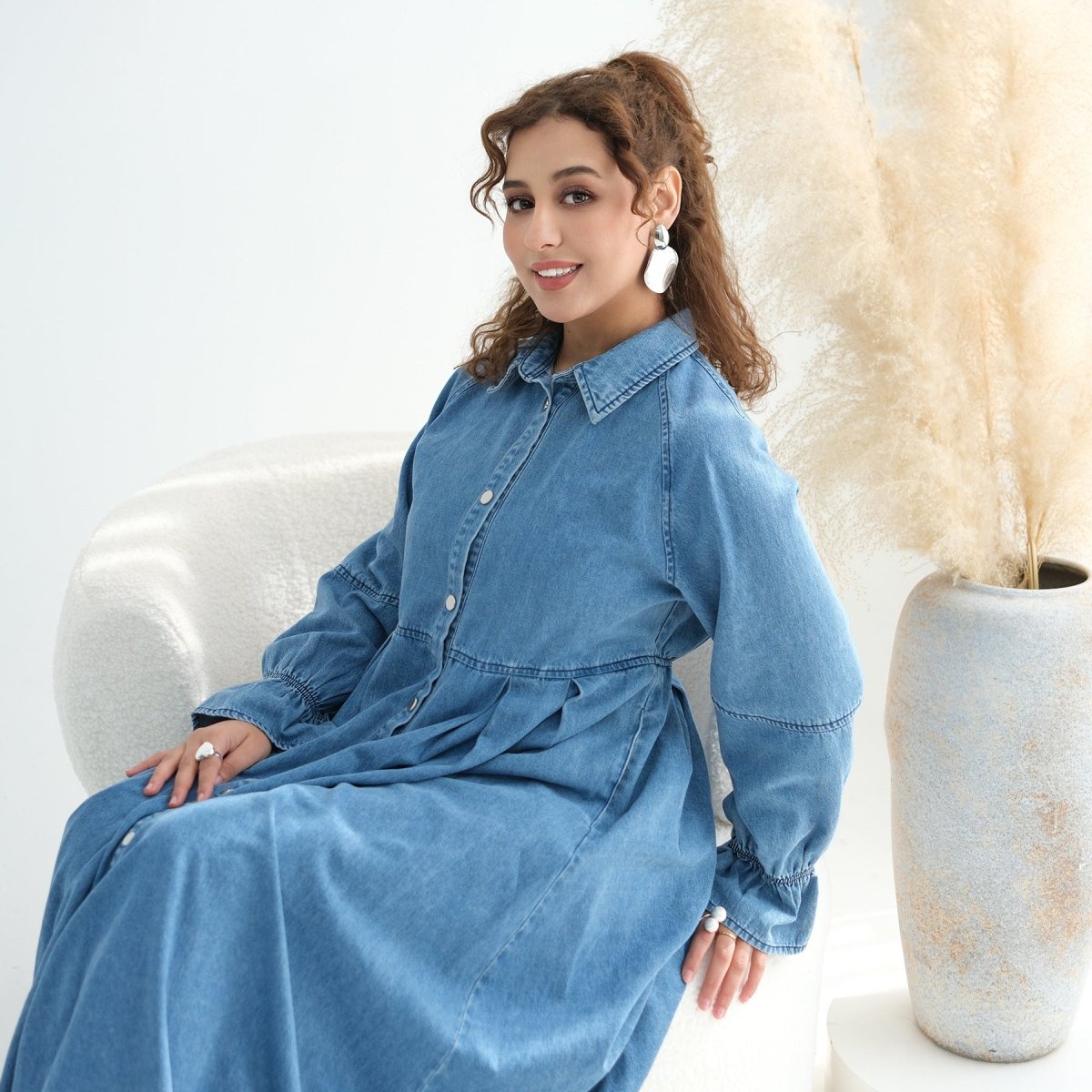 Lyocell Tencel Denim Maxi Dress(MA398) - Mariam's Collection