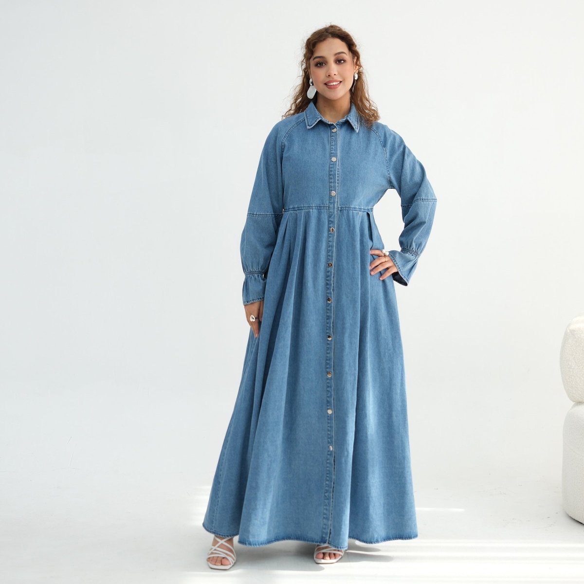 Lyocell Tencel Denim Maxi Dress(MA398), Blue / S Lyocell Tencel Denim Maxi Dress(MA398), Blue / S