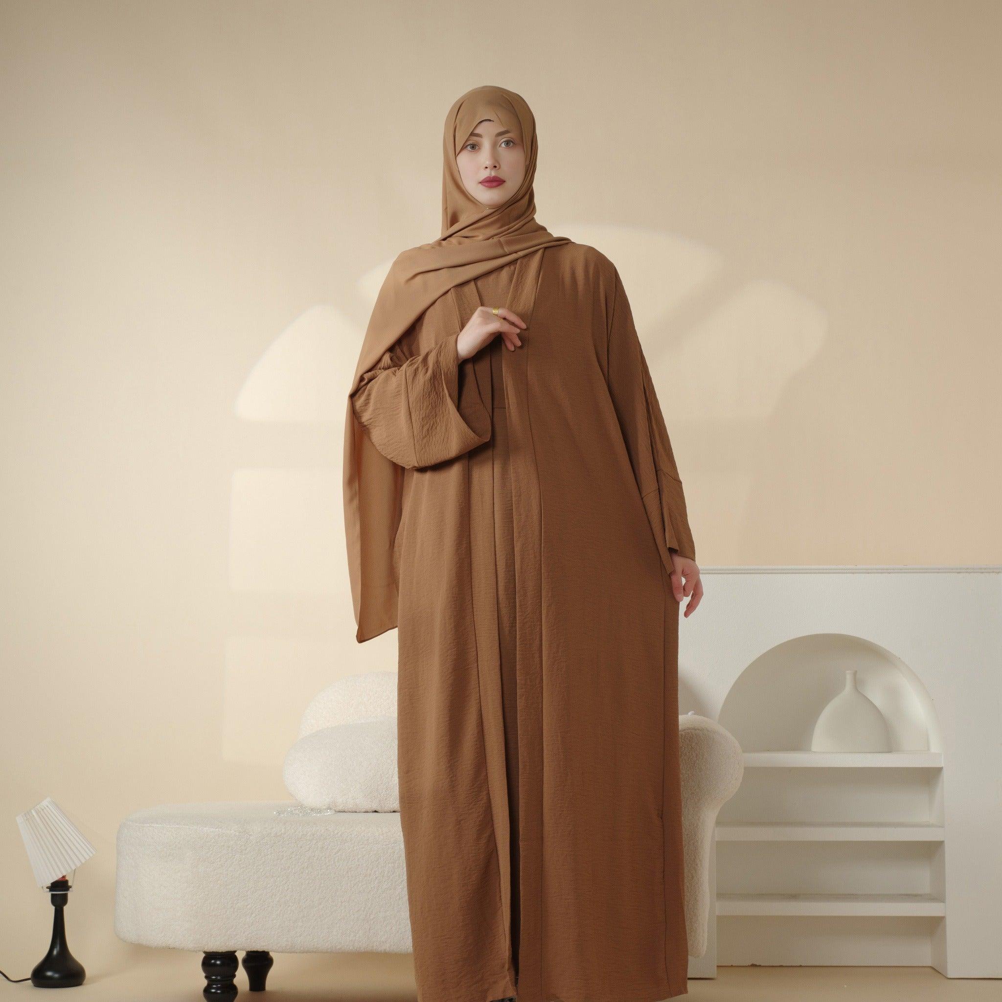 MA002 Crepe Pocket Open Abaya Set 2 - Piece - Mariam's Collection