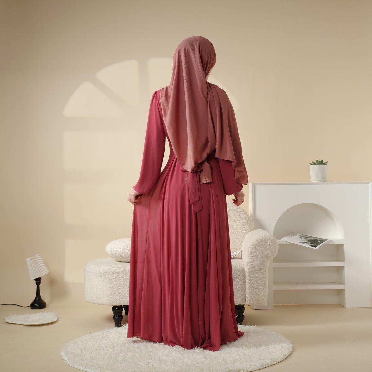 MA022 Big Hem Double Layered Chiffon Dress - Mariam's Collection