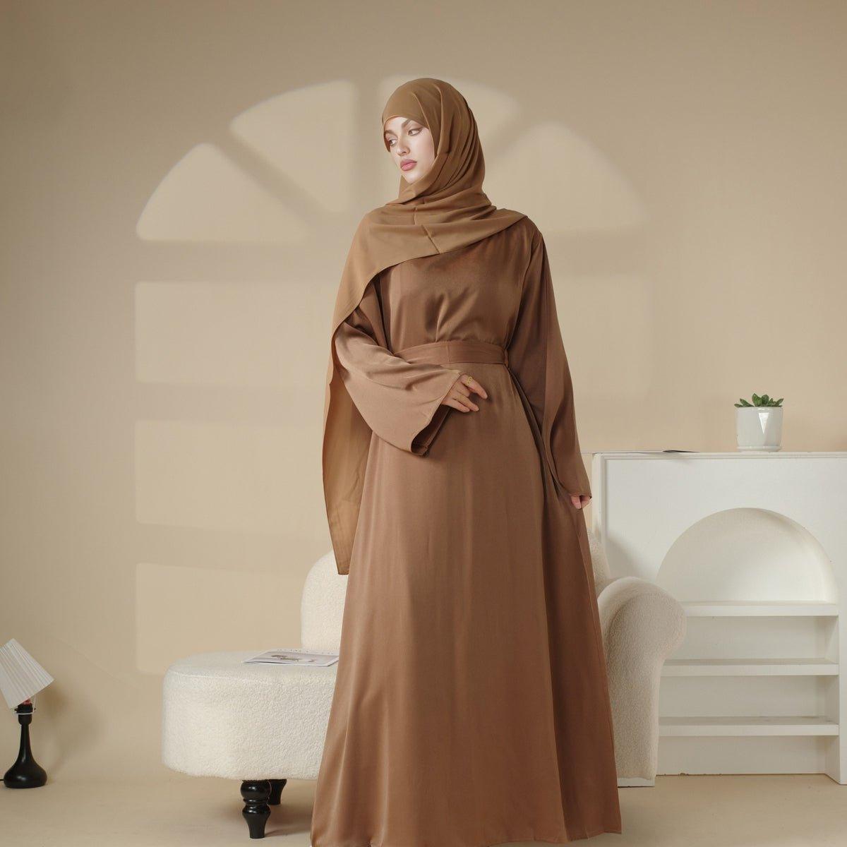 MA030 Satin Double Pocket Concealed Button Plain Abaya - Mariam's Collection