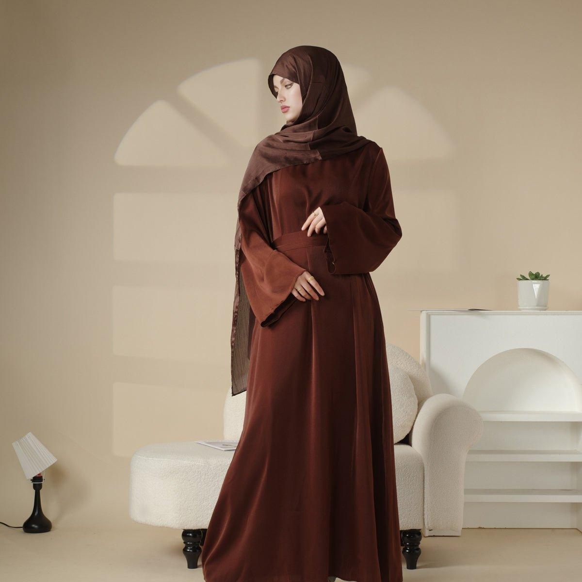 MA030 Satin Double Pocket Concealed Button Plain Abaya - Mariam's Collection