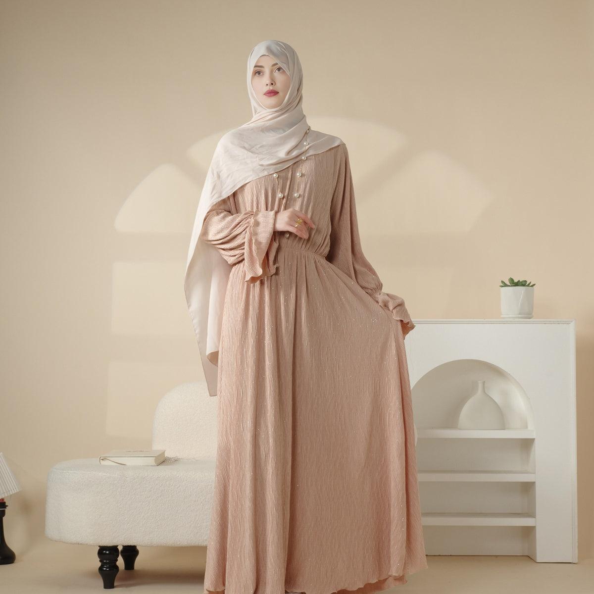 MA038 Pleated Sparkle Abaya Dress - Mariam's Collection