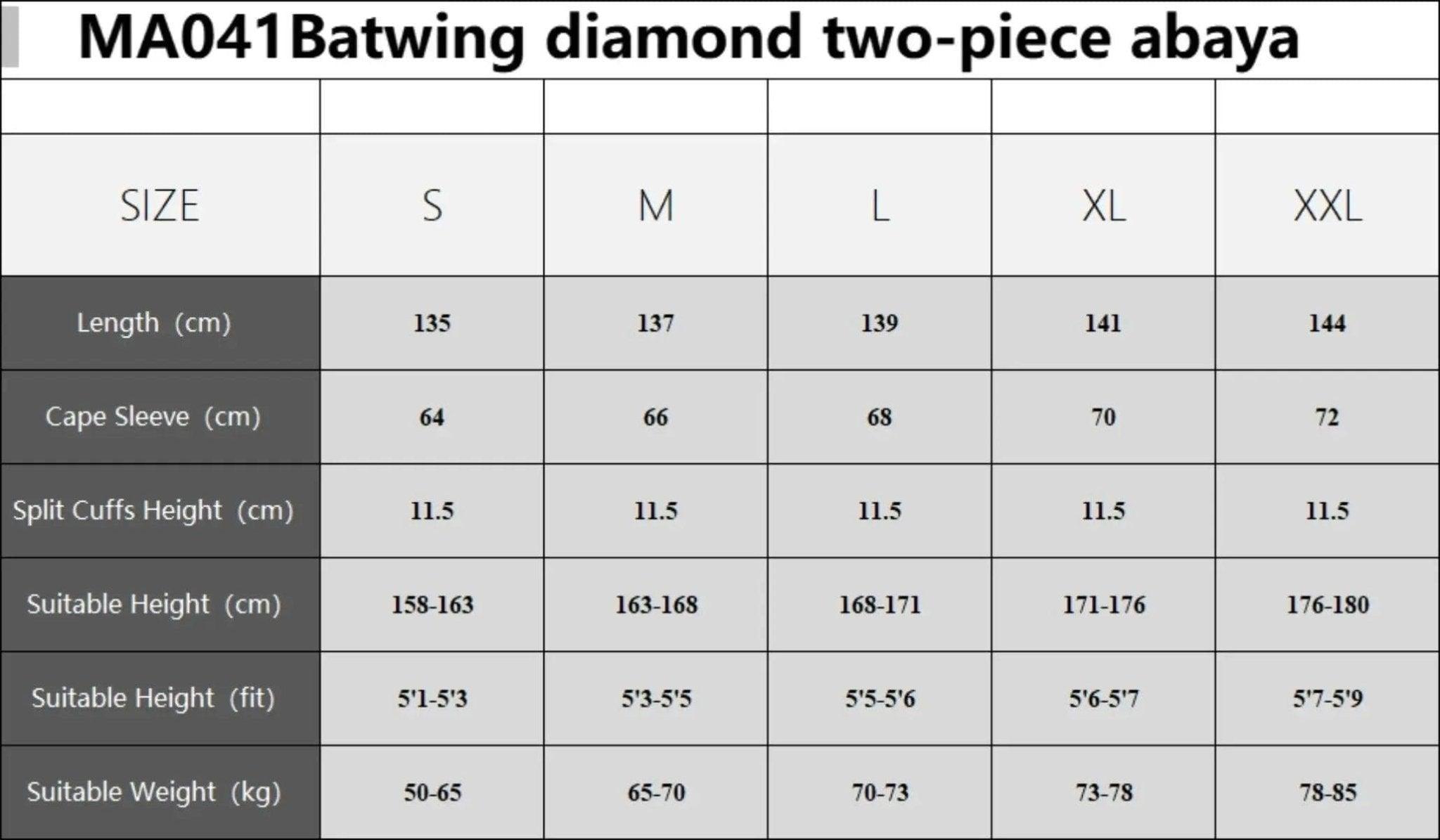 MA041 Batwing diamond two-piece abaya - Mariam's Collection