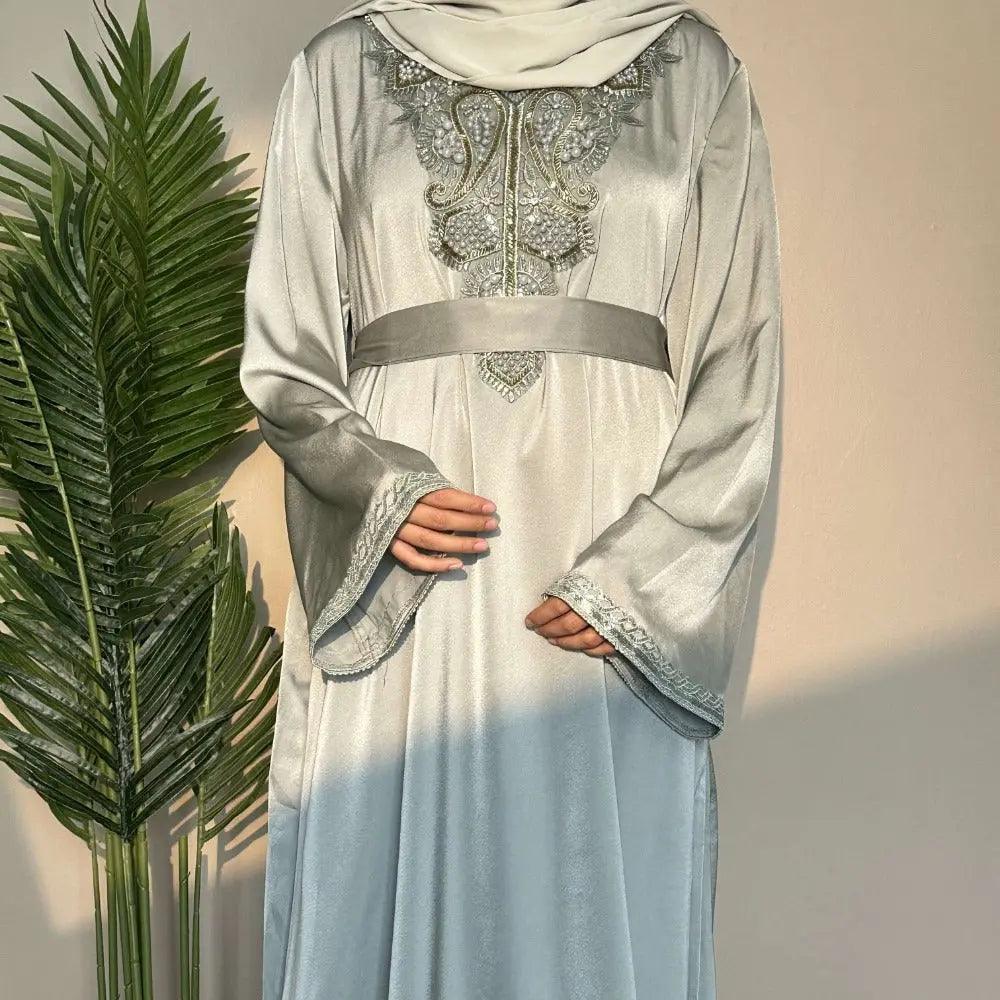 MA044 Satin Embroidered Plain Abaya - Mariam's Collection