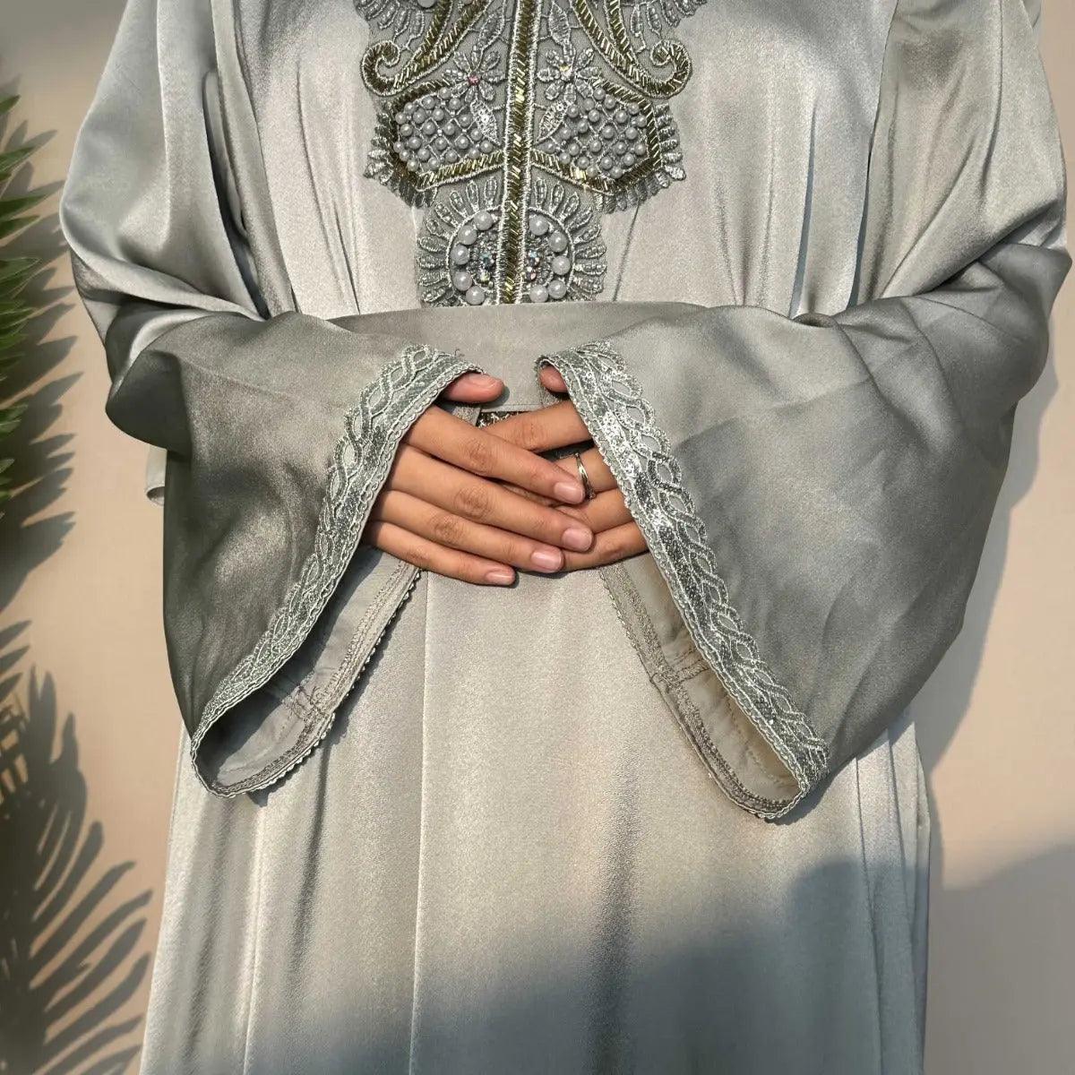 MA044 Satin Embroidered Plain Abaya - Mariam's Collection