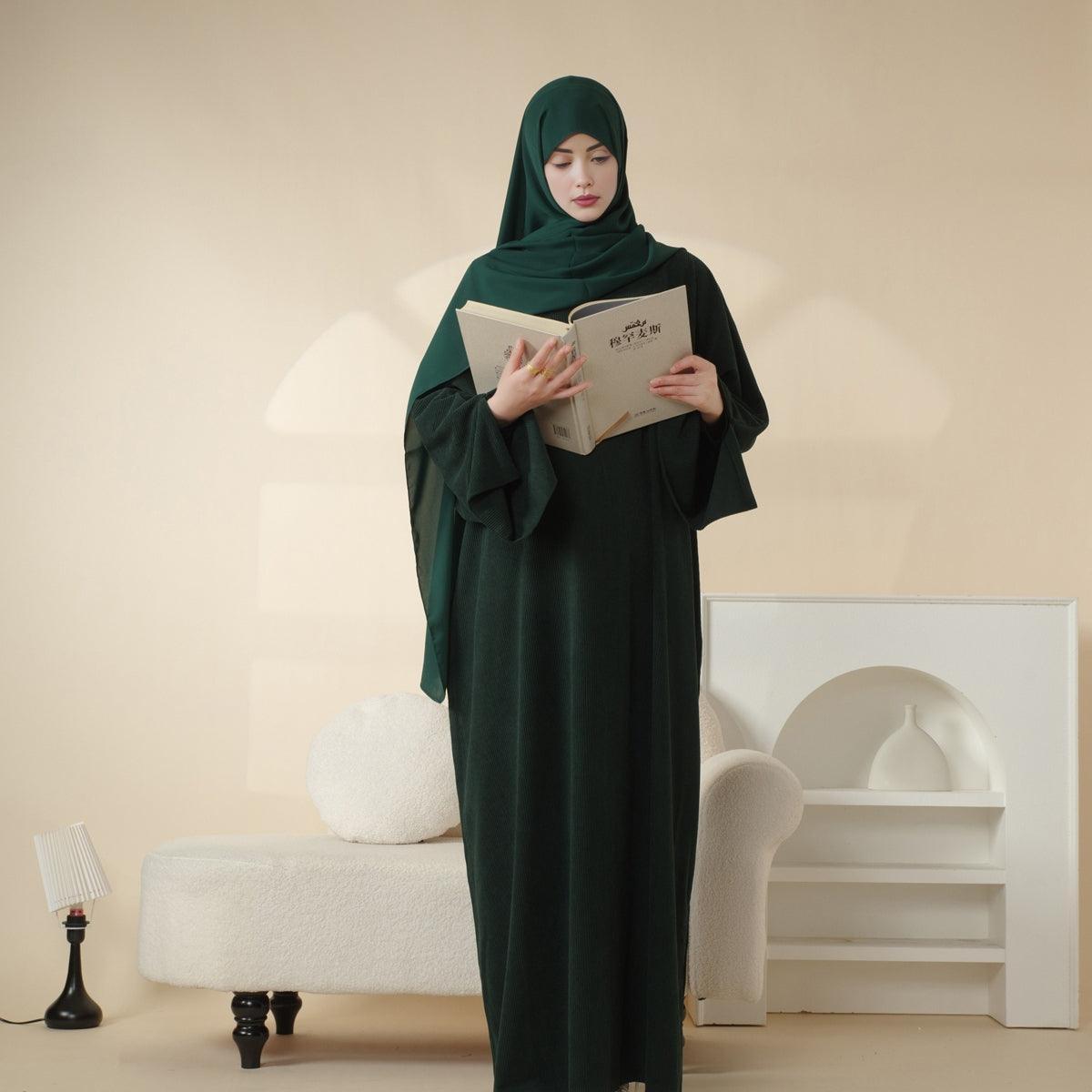 MA045 Corduroy Wide Sleeve Abaya - Mariam's Collection