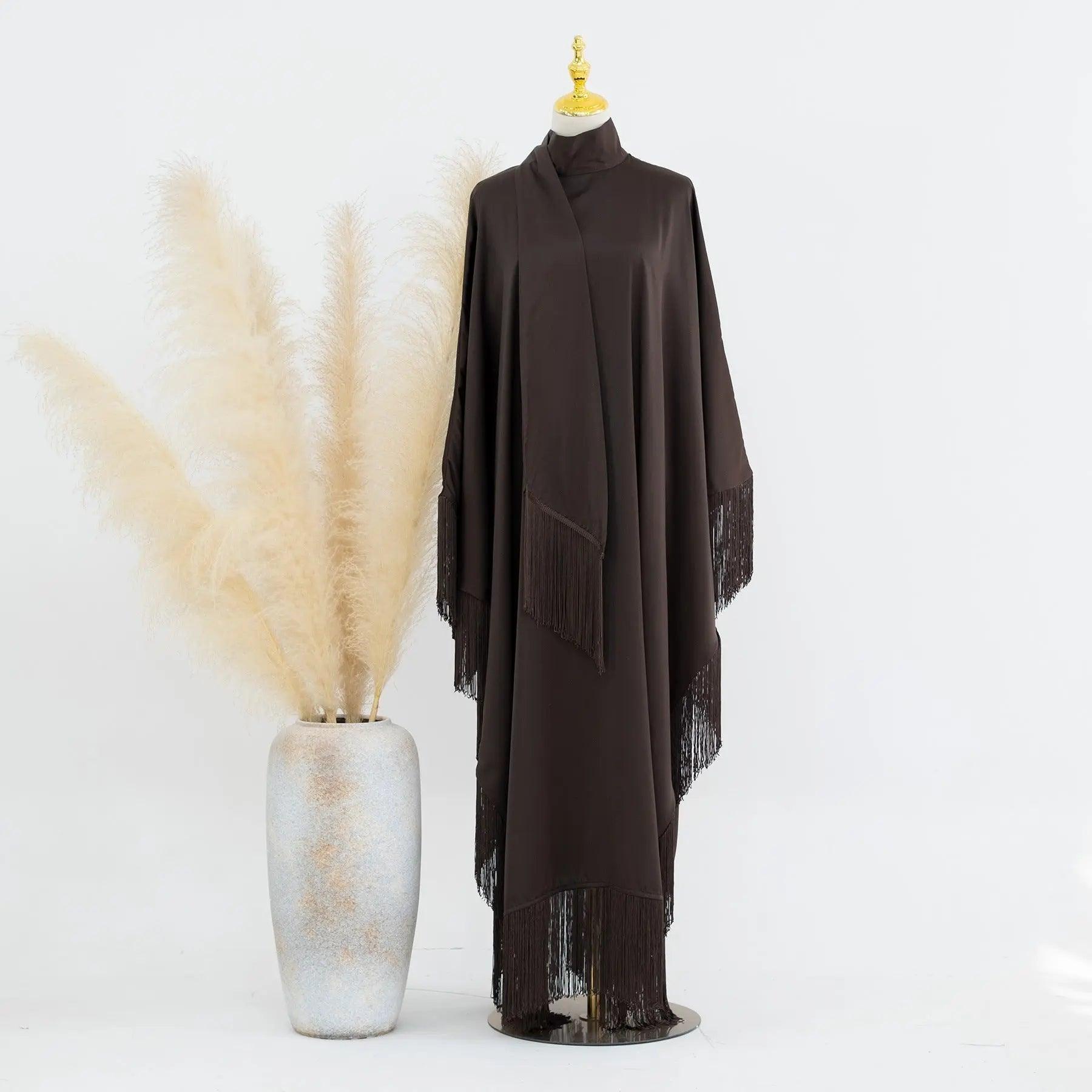 MA047 Batwing Sleeve Fringe Party Abaya - Mariam's Collection