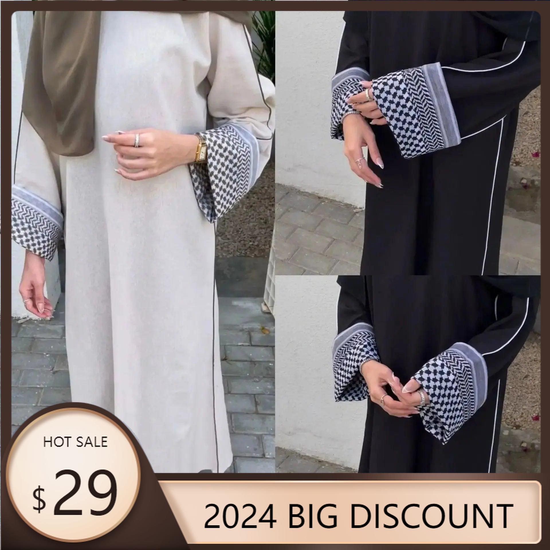 MA049 Linen Cotton Blend Kufiyah Abaya Dress (pre-order) - Mariam's Collection