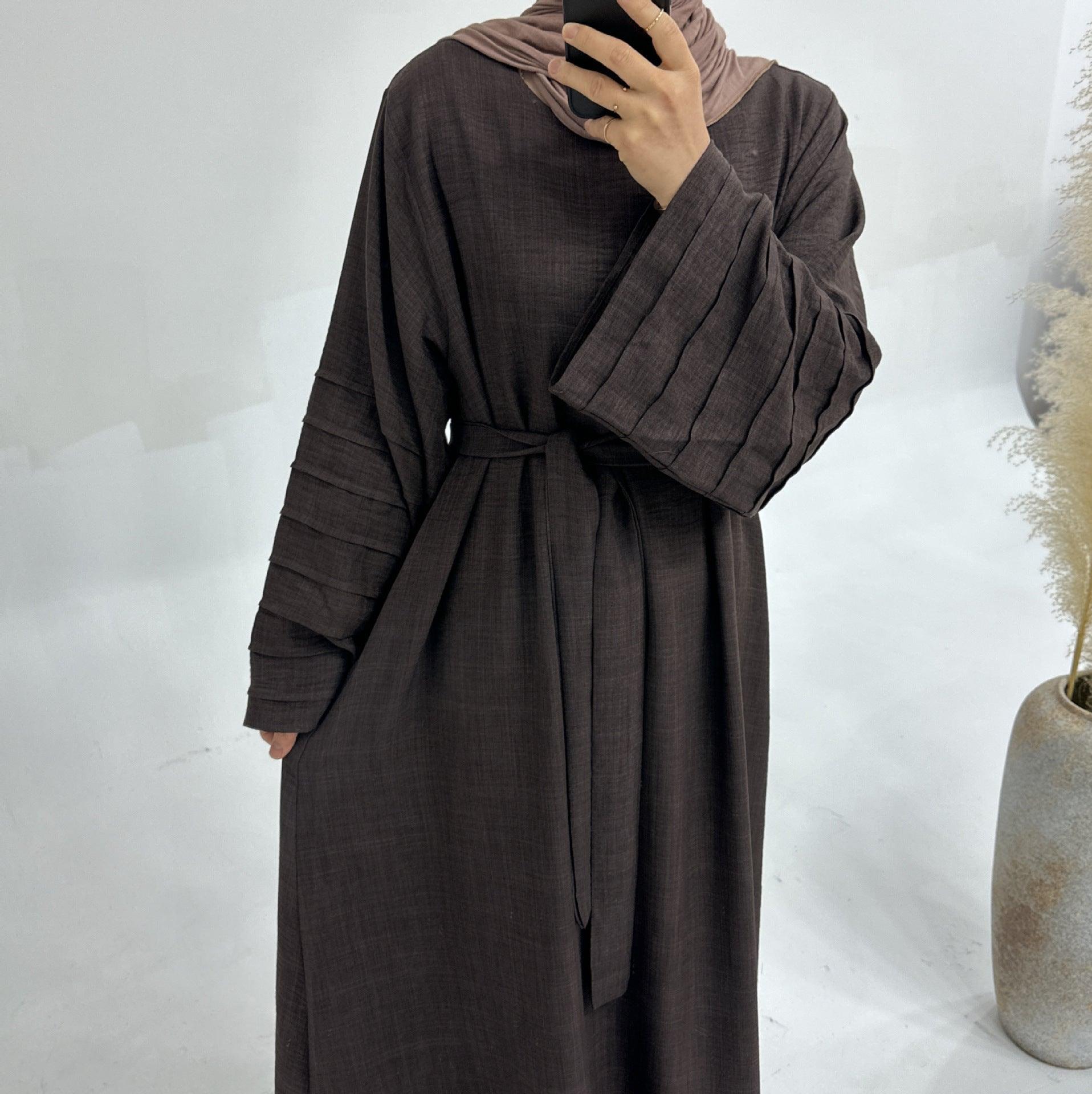 MA051 Solid Wrinkle Sleeve Abaya - Mariam's Collection