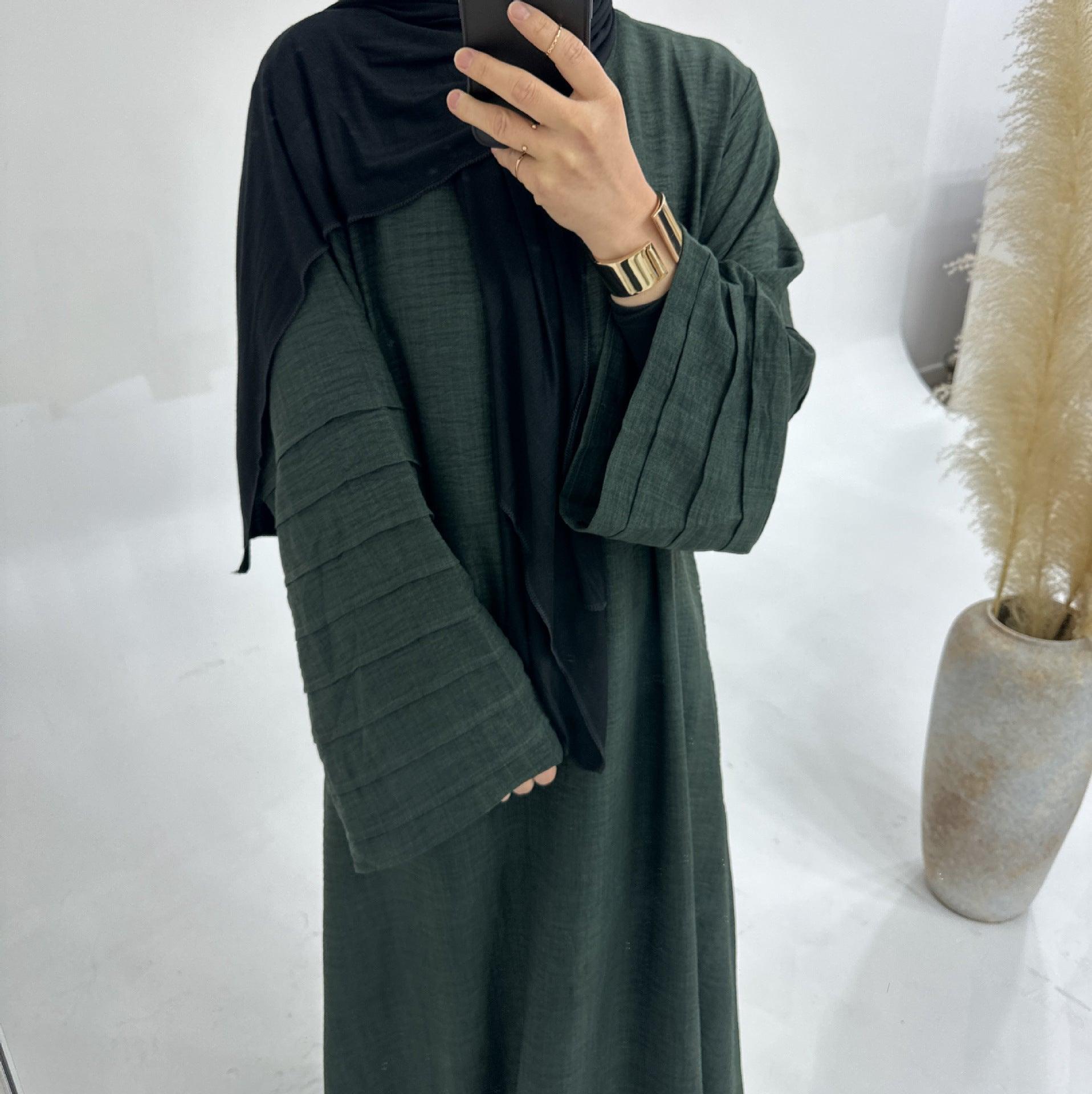 MA051 Solid Wrinkle Sleeve Abaya - Mariam's Collection