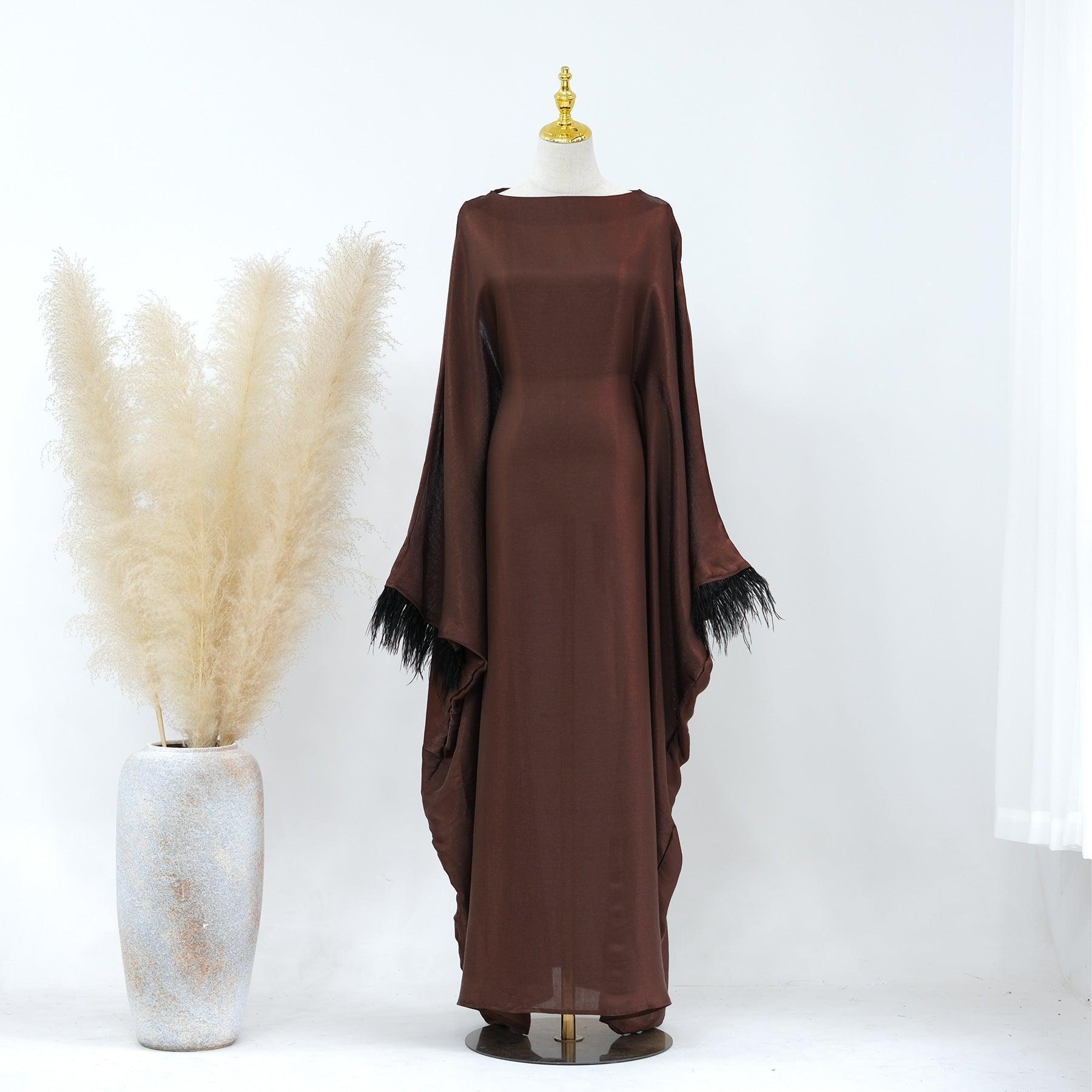 MA052 Party Feather Sleeves Abaya - Mariam's Collection