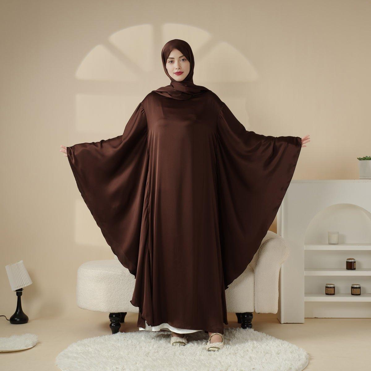 MA054 Luxury Satin Floaty Kaftan Abaya 2-Piece Set (Preorder) - Mariam's Collection
