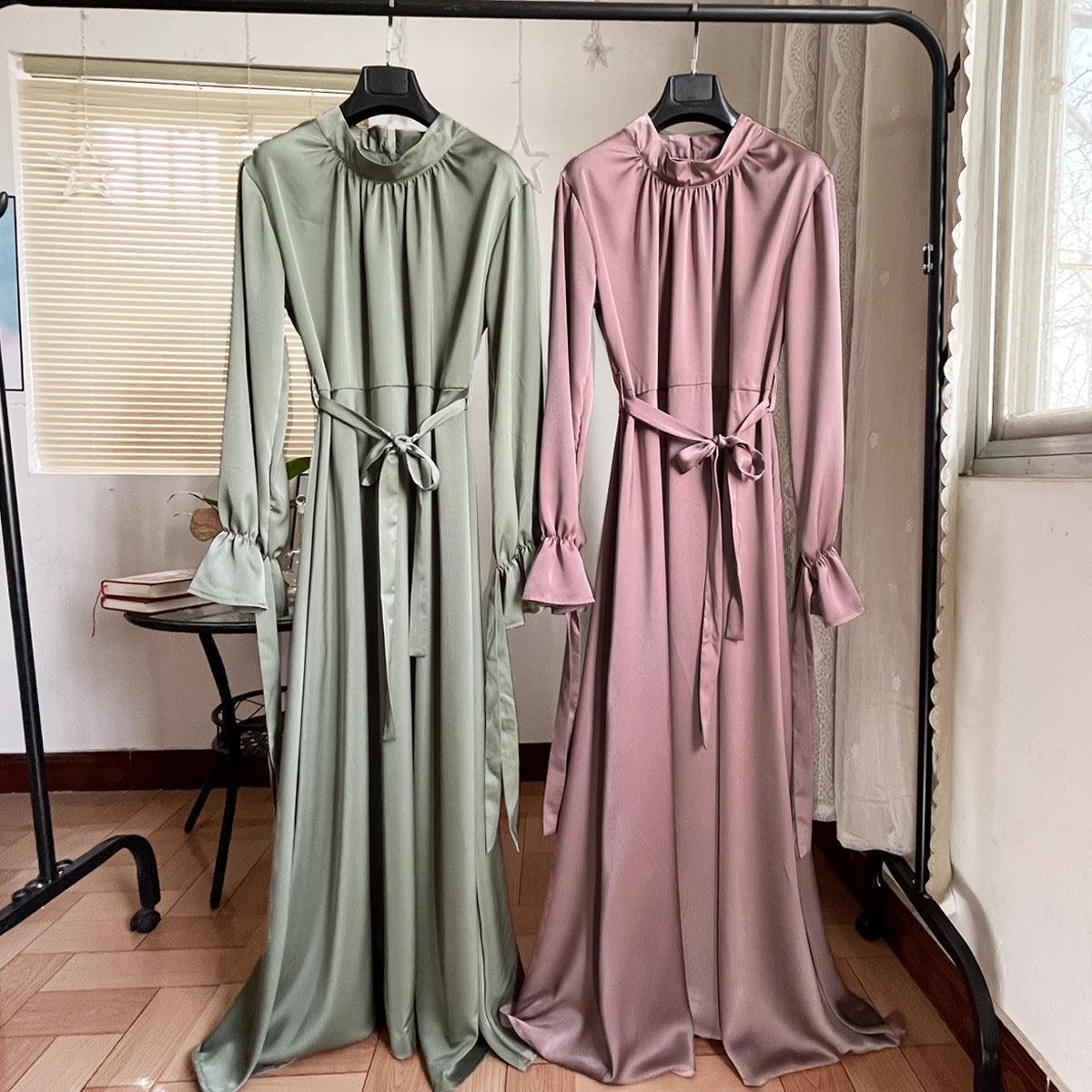 MA055 Butterfly Tie Elastic Sleeve A-Cut Abaya - Mariam's Collection