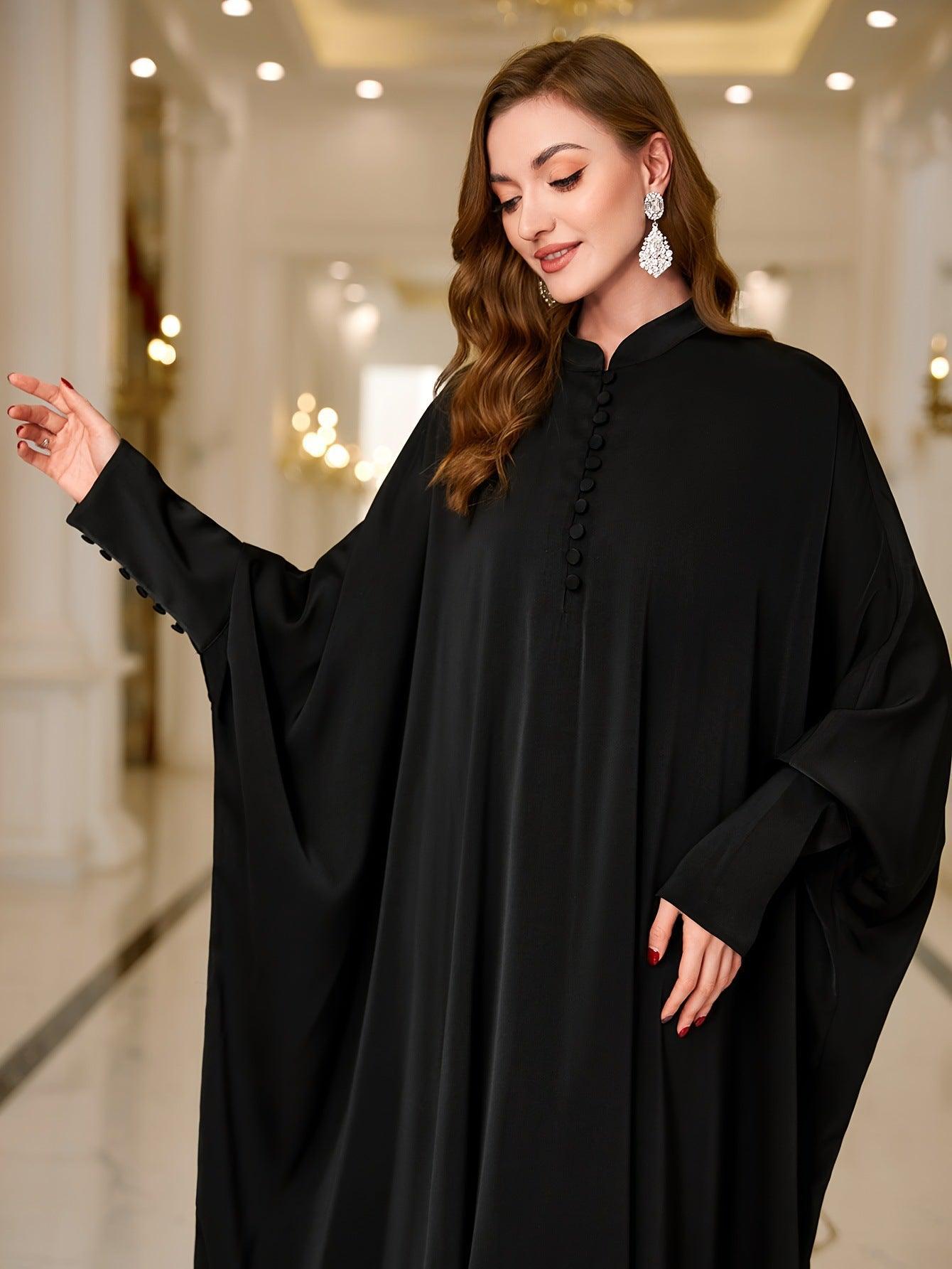 MA057 Button Batwing Sleeve Abaya - Mariam's Collection