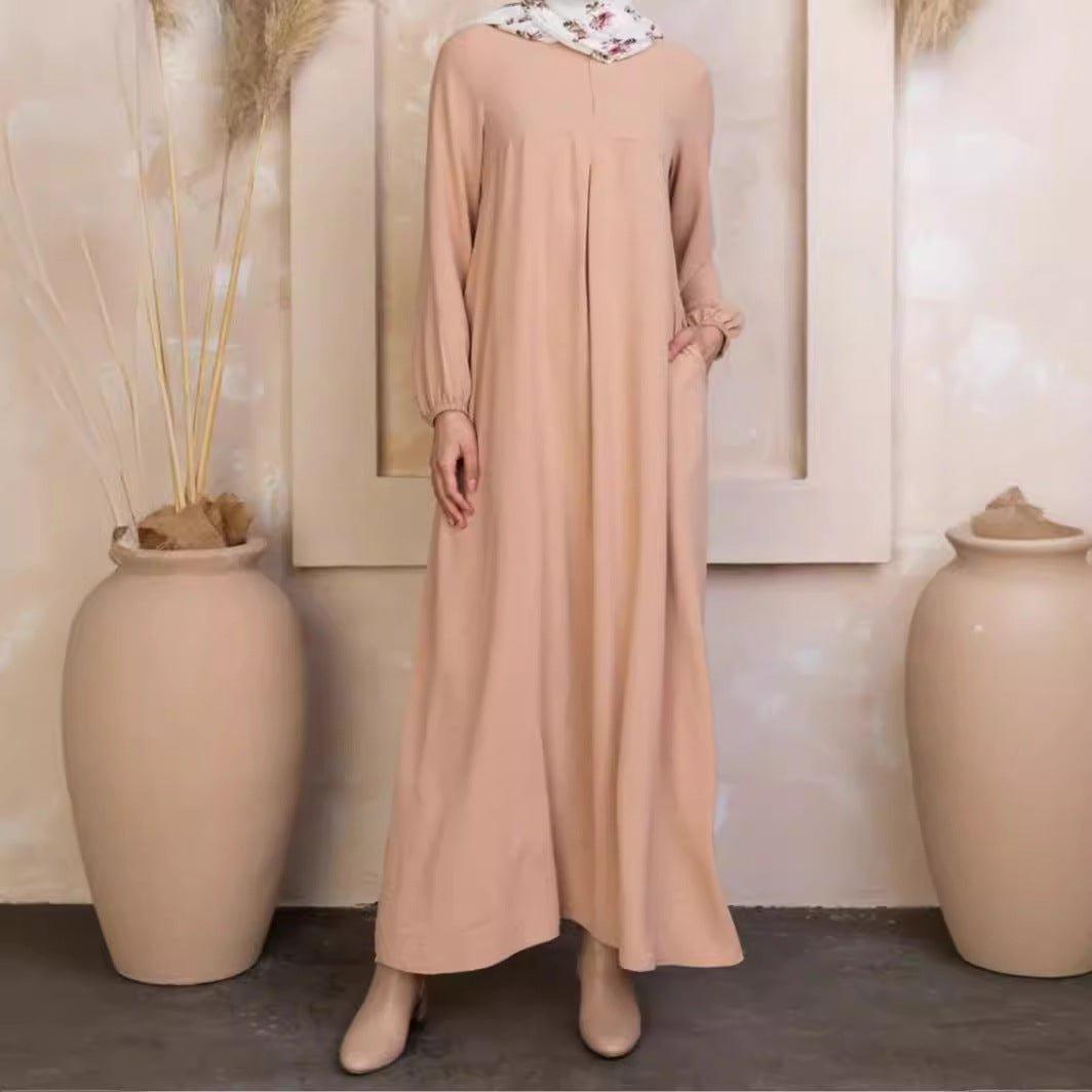 MA070 Pleated Solid Simple Abaya - Mariam's Collection