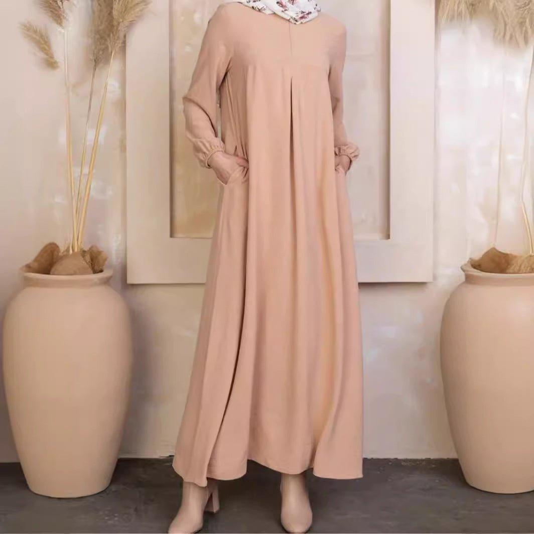 MA070 Pleated Solid Simple Abaya - Mariam's Collection