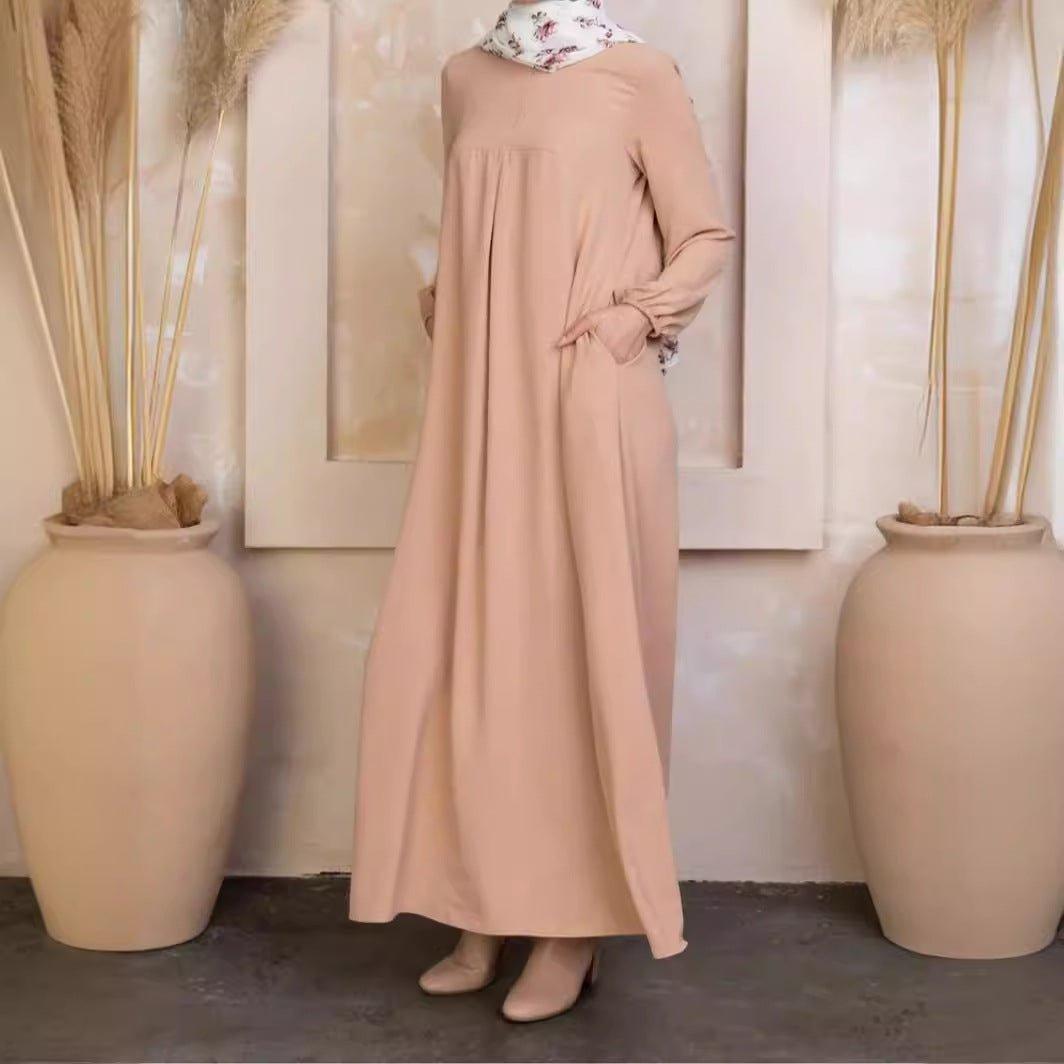 MA070 Pleated Solid Simple Abaya - Mariam's Collection