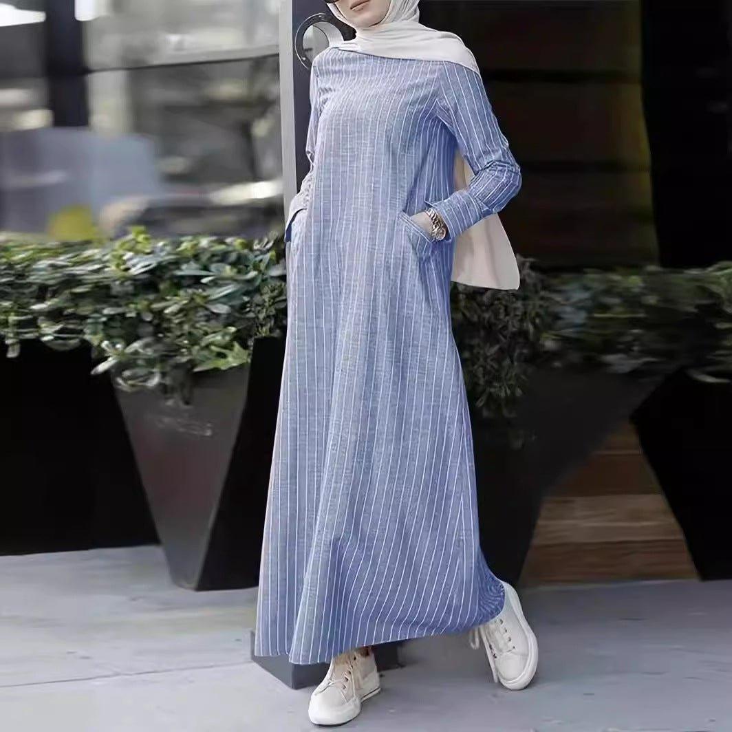 MA071 Striped Abaya With Pockets - Mariam's Collection