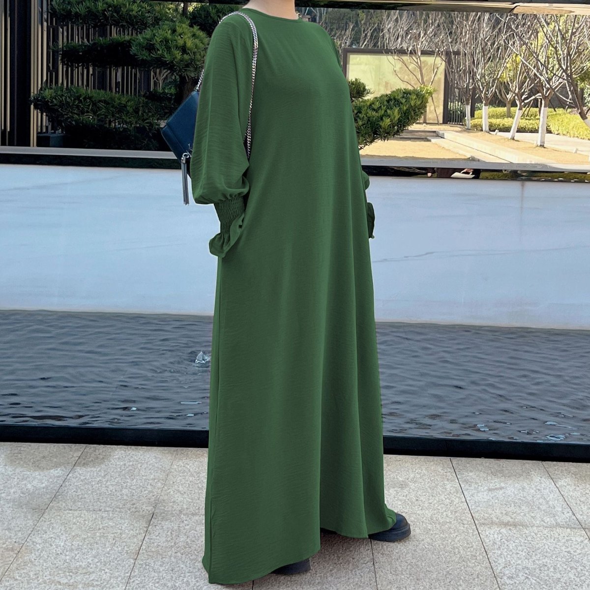 MA077 Simple Solid Color Ruffled Cuff Abaya - Mariam's Collection