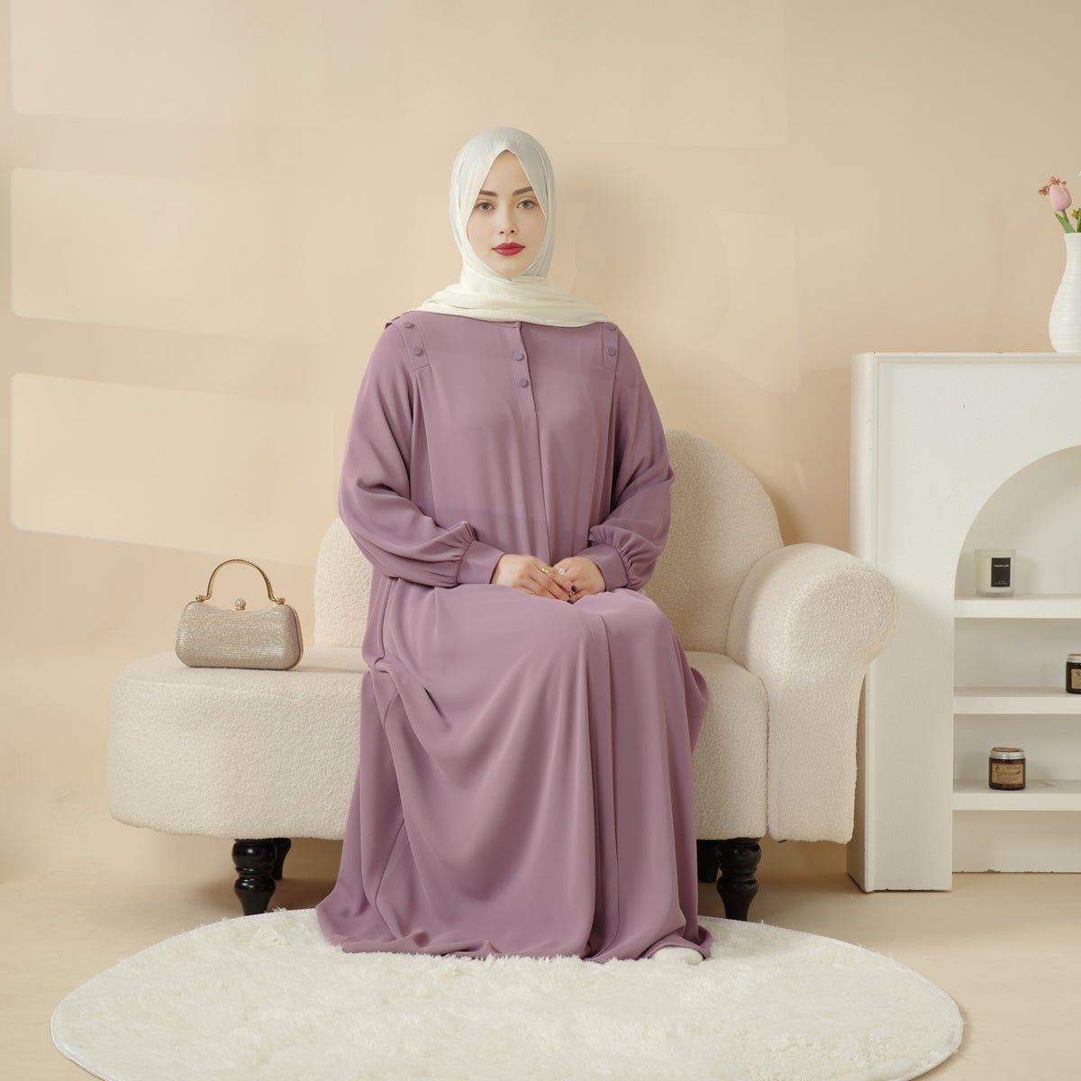 MA083 Macaron Color Shoulder Button Pullover Abaya - Mariam's Collection