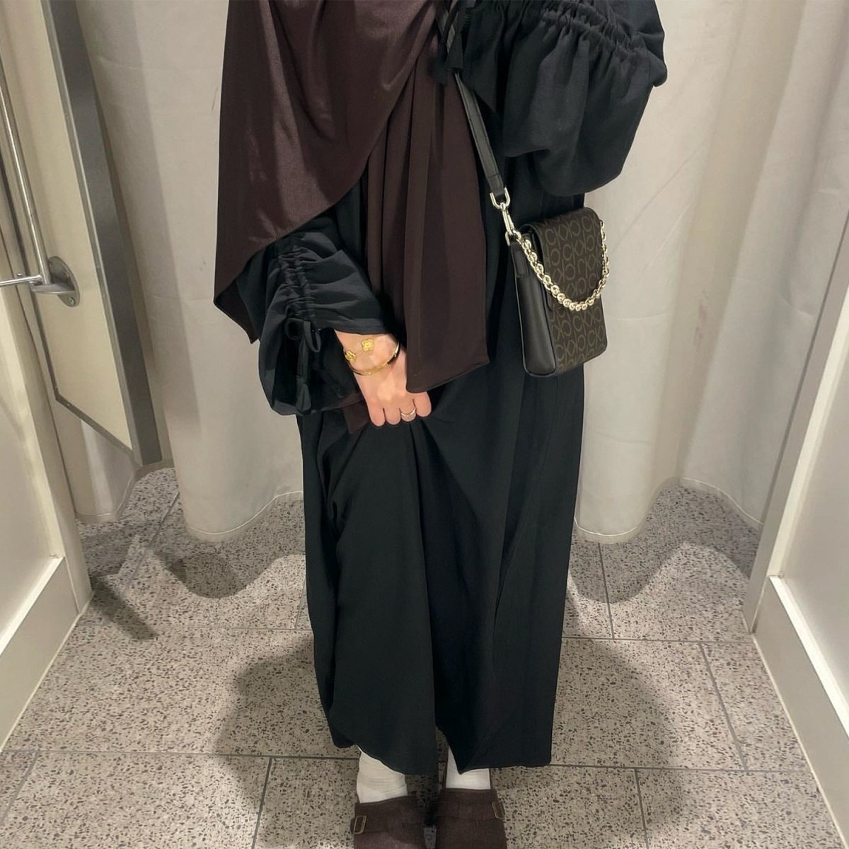 MA087 Crepe Lace - Up Cuff Abaya - Mariam's Collection