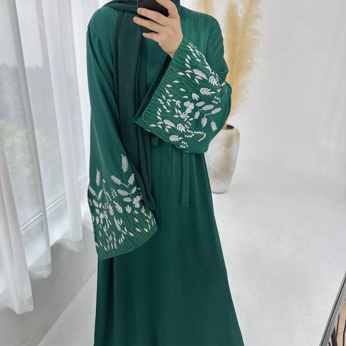 MA088 Embroidered with Leaves Elegant Abaya - Mariam's Collection