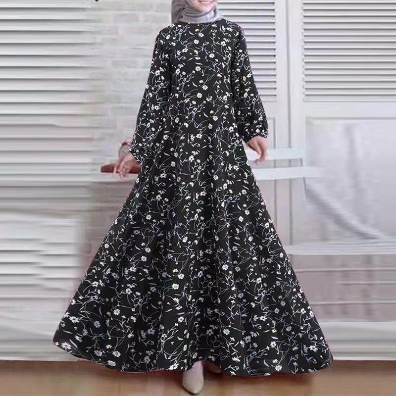 MA091 Vintage Floral Loose Hem Abaya - Mariam's Collection