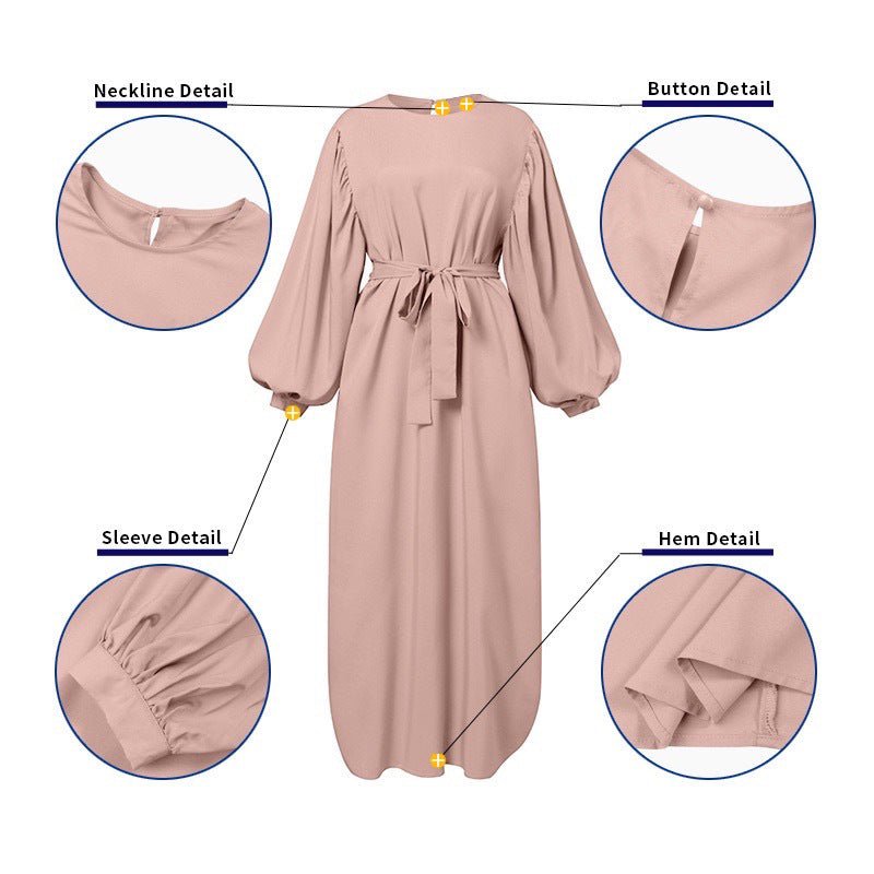 MA092 Solid Color Elegant Bubble Sleeve Abaya - Mariam's Collection