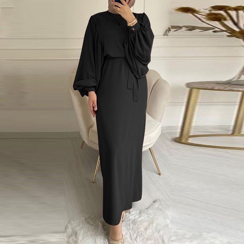 MA092 Solid Color Elegant Bubble Sleeve Abaya - Mariam's Collection