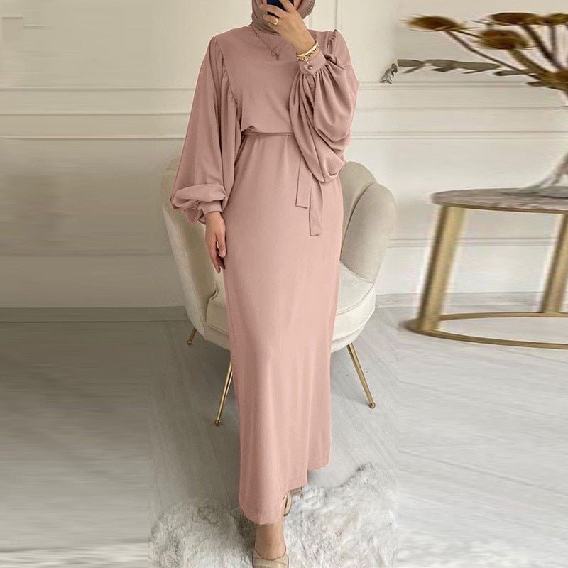 MA092 Solid Color Elegant Bubble Sleeve Abaya - Mariam's Collection