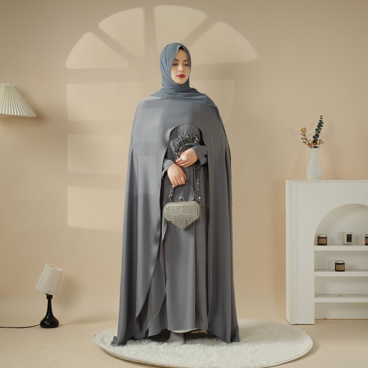 MA096 Haute Couture Heavy - Crafted 3 - Layer Cape Abaya - Mariam's Collection