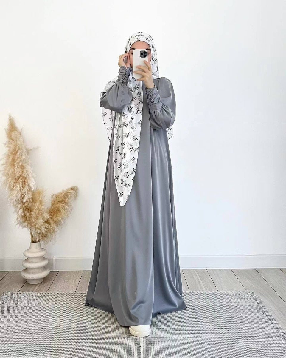 MA099 Tight Cuff Solid Satin Abaya - Mariam's Collection