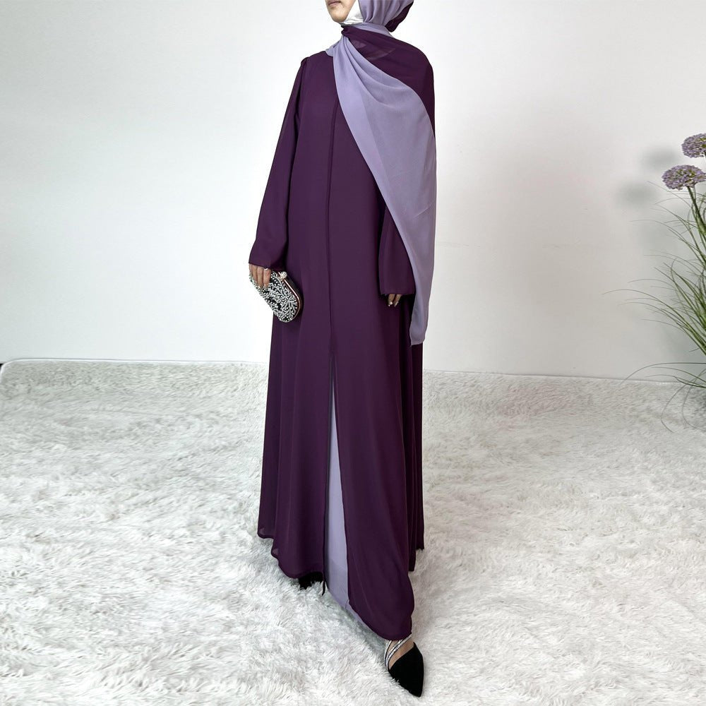 MA100 Patchwork Color Clash Abaya 2 - Piece Set - Mariam's Collection