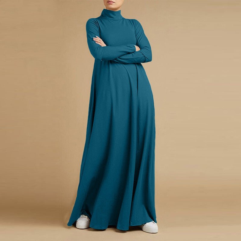 MA102 Solid Color Long Sleeve High Neck Abaya - Mariam's Collection