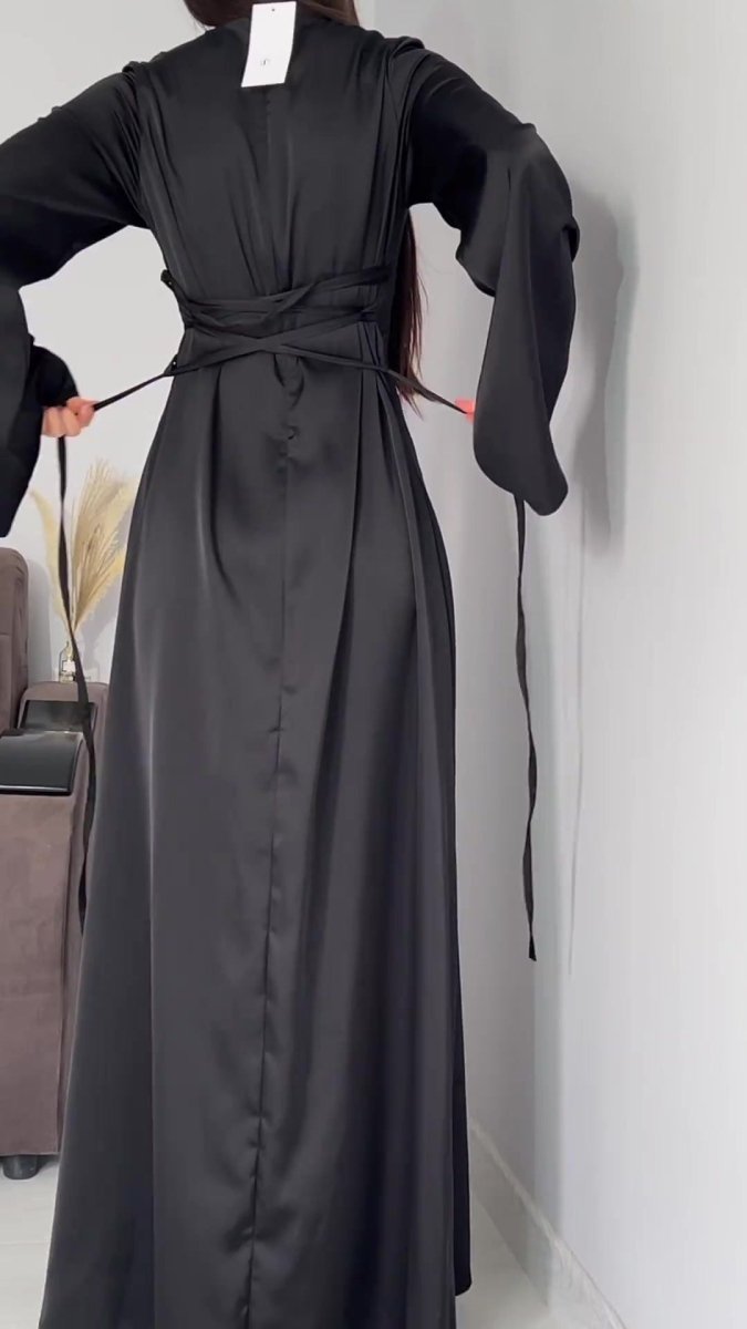 MA106 Waist Slimming Strappy Solid Color Abaya - Mariam's Collection