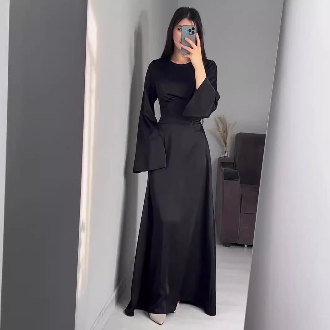 Waist Slim Abaya, Strappy Solid Color Abaya (MA106) Grey / XXL