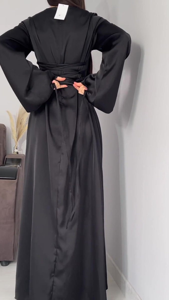 MA106 Waist Slimming Strappy Solid Color Abaya - Mariam's Collection