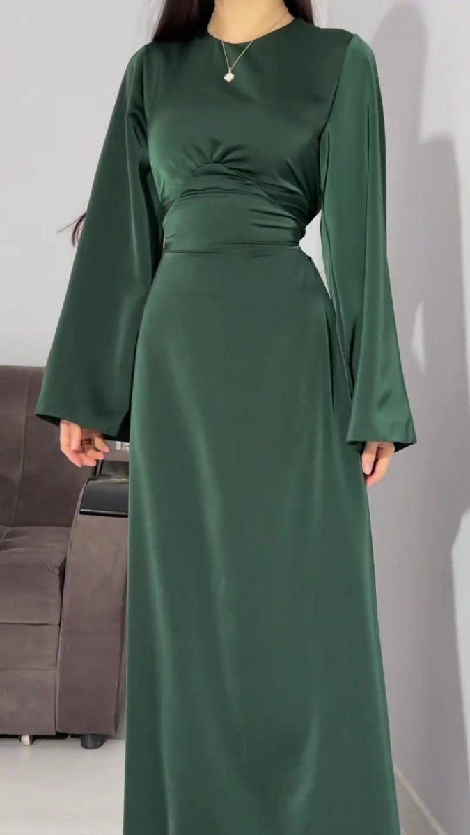 MA106 Waist Slimming Strappy Solid Color Abaya - Mariam's Collection