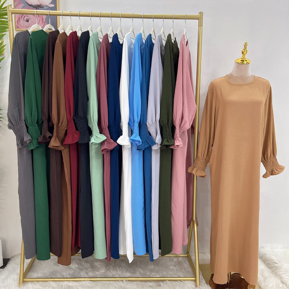 MA107 Crepe Solid Colour Trumpet Elasticated Sleeve Abaya - Mariam's Collection