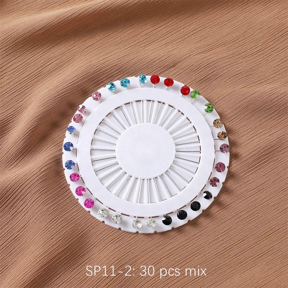 MAC020 Hijab Pin, 30pcs Colorful Crystal Hijab Pins - Mariam's Collection