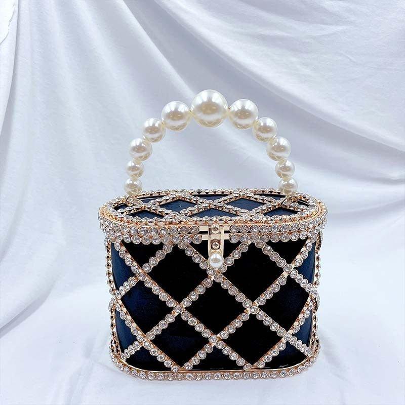 MAC022 Stylish Pearl Diagonal Span Basket Bag - Mariam's Collection