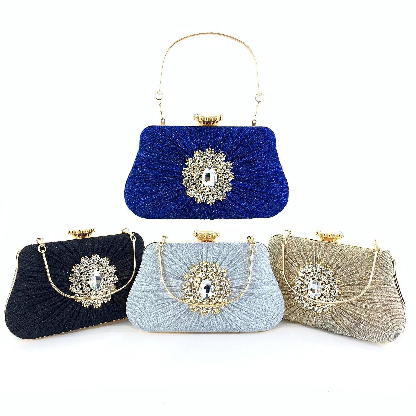 MAC033 Women's Pleated Craft Rhinestone Bag - Mariam's Collection