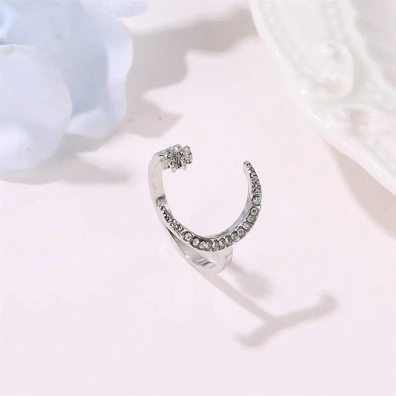 MAC035 Cubic Zirconia Moon and Star Open Band Ring - Mariam's Collection