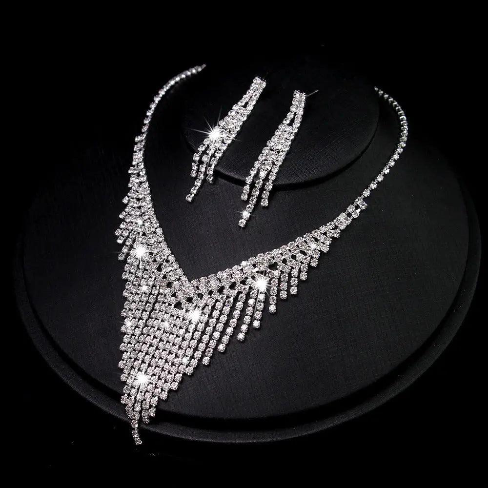 MAC047 Rhinestone Crystal angle Earring Fringe Chain Necklaces Sets - Mariam's Collection