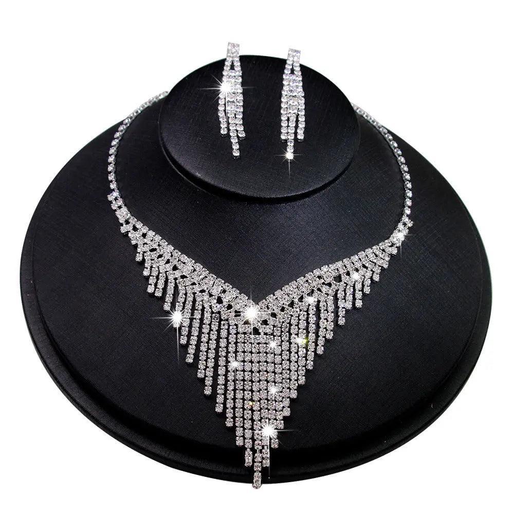 MAC047 Rhinestone Crystal angle Earring Fringe Chain Necklaces Sets - Mariam's Collection