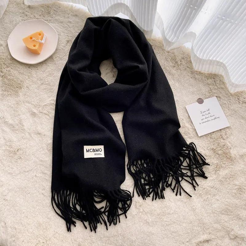 MAC049 Imitation Cashmere Solid Color Basic Tassel Scarf - Mariam's Collection