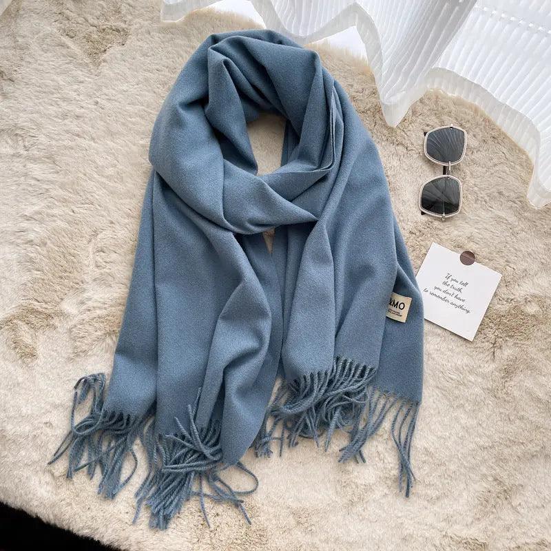 MAC049 Imitation Cashmere Solid Color Basic Tassel Scarf - Mariam's Collection